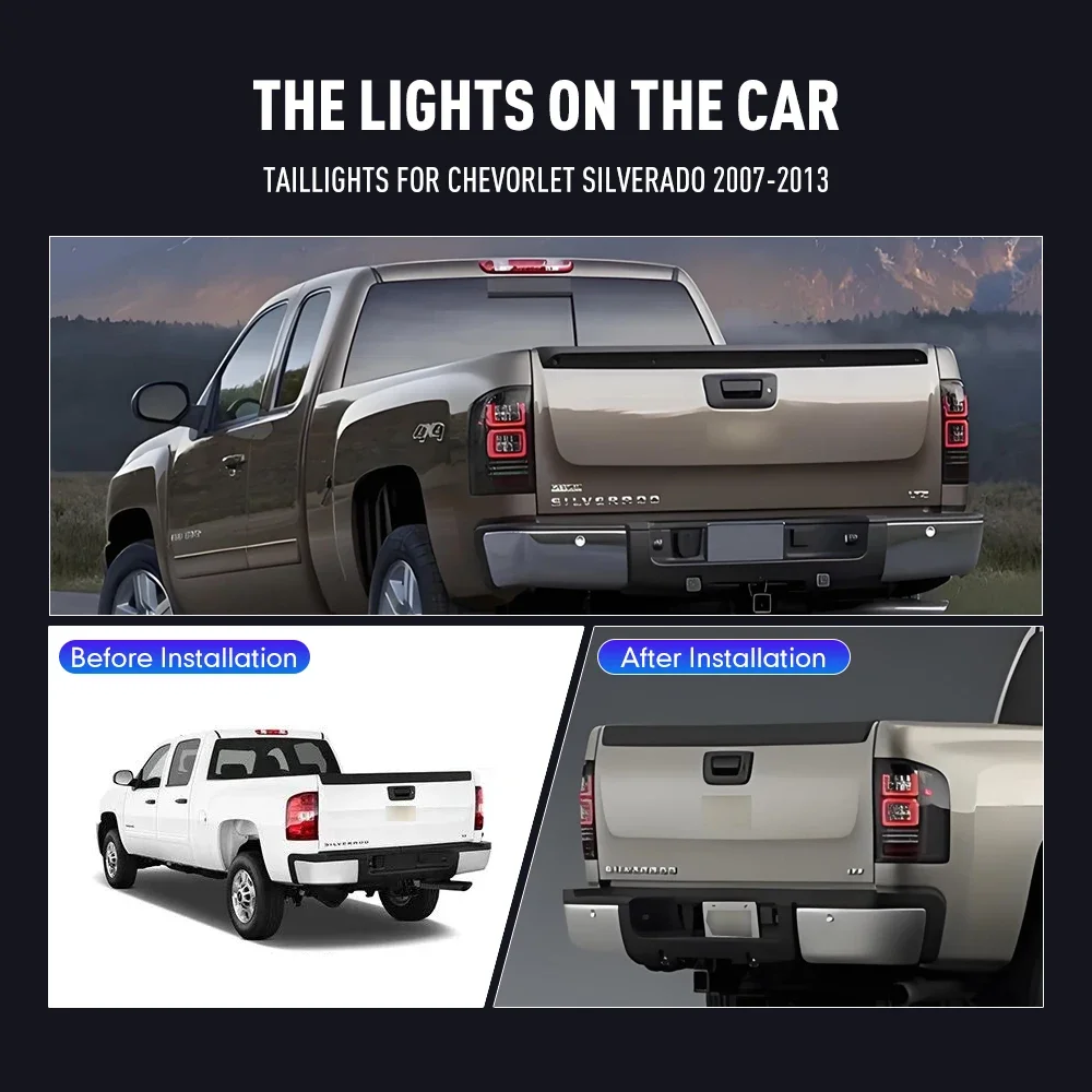زوج من أضواء خلفية LED لسيارة شيفورليت سيلفرادو 07-13 عكس الفرامل تحول إشارة التوصيل والتشغيل مجموعة مصابيح الذيل الخلفي للسيارة #2