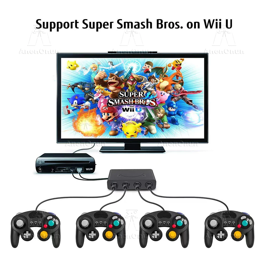 Adaptor kontroler Gamecube kompatibel dengan Switch/Wii U/PC Plug and Play 4 port konverter Gamepad NGC berkabel USB kualitas tinggi