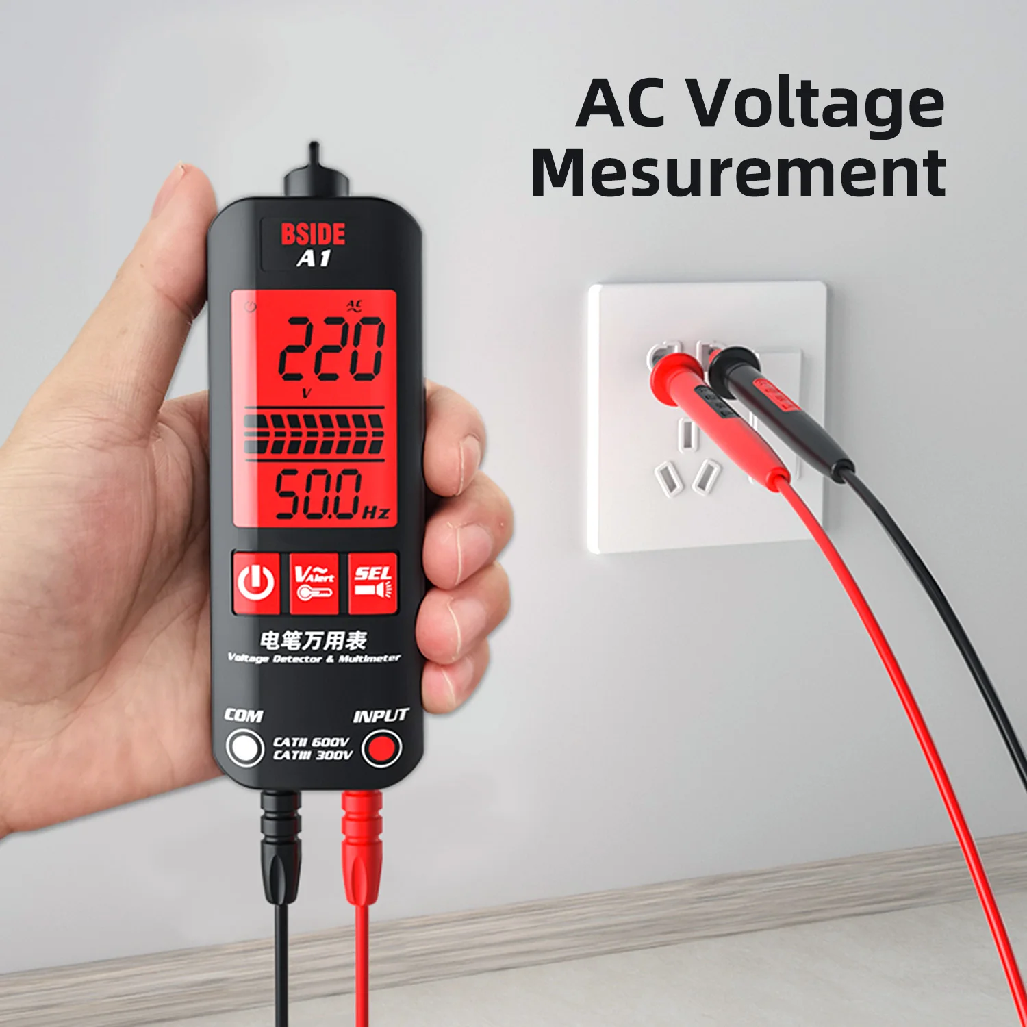 BSIDE Voltage Tester 3-Results Display AC Volt Detector Pen Non-Contact Adjustable Sensitivity Dual Range Electrical Live Finder