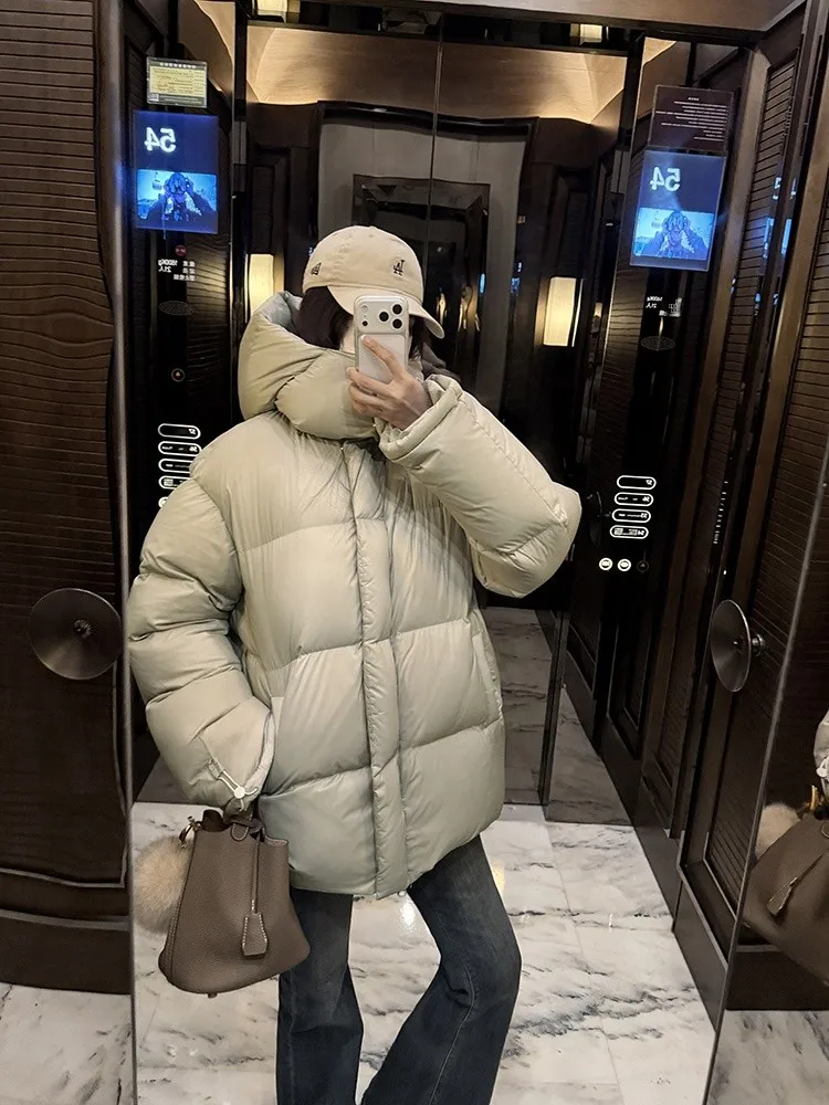 

Ultra-Thi ort Puffer Jaet Women's Bread Sle down Coat Warm Casual Sle Removable Hood Long Sve Zipper Closure