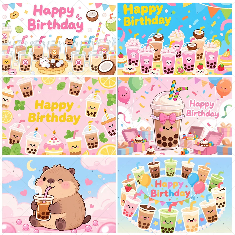 

Cartoon Pearl Milk Tea Theme Birthday Party Decoration Supplies Backdrop Cute Cup Baby Shower Photography Background Cloth Gifts