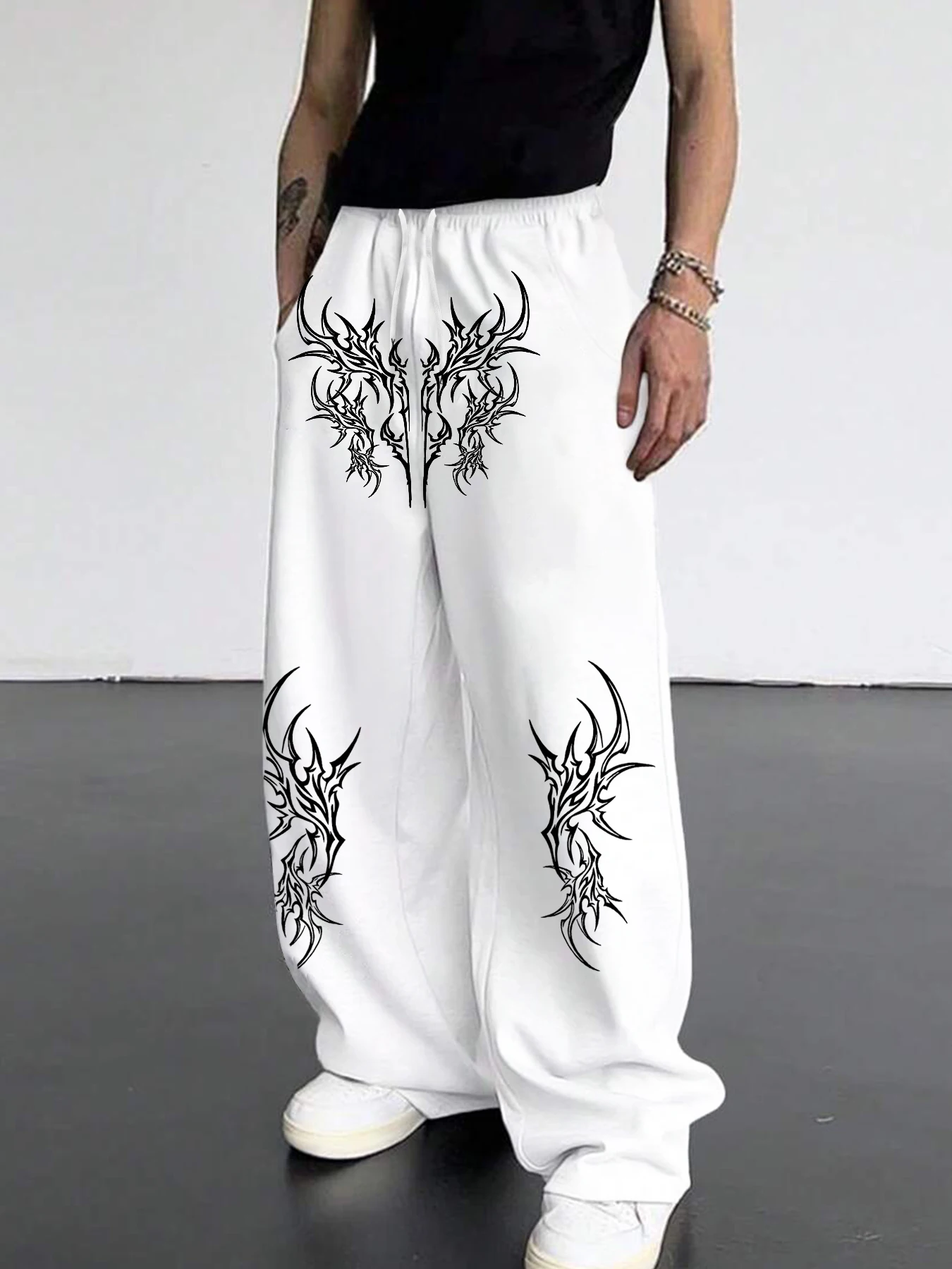 الأصلي القوطية الوشم طباعة الظلام نمط الرجال عارضة رياضي فضفاض مستقيم الساق السراويل، تنوعا واسعة الساق السراويل، للجنسين #6