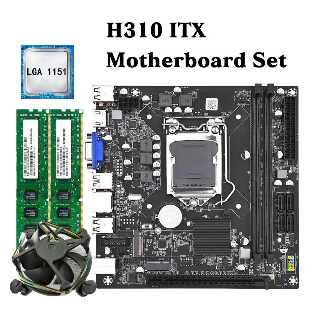 H310 ITX Motherboartd Set LGA1151 Processor DDR4 Dual Channel with CPU Cooler Support M2 NVME 4*SATA3.0 M2-WIFI Gaming Kit