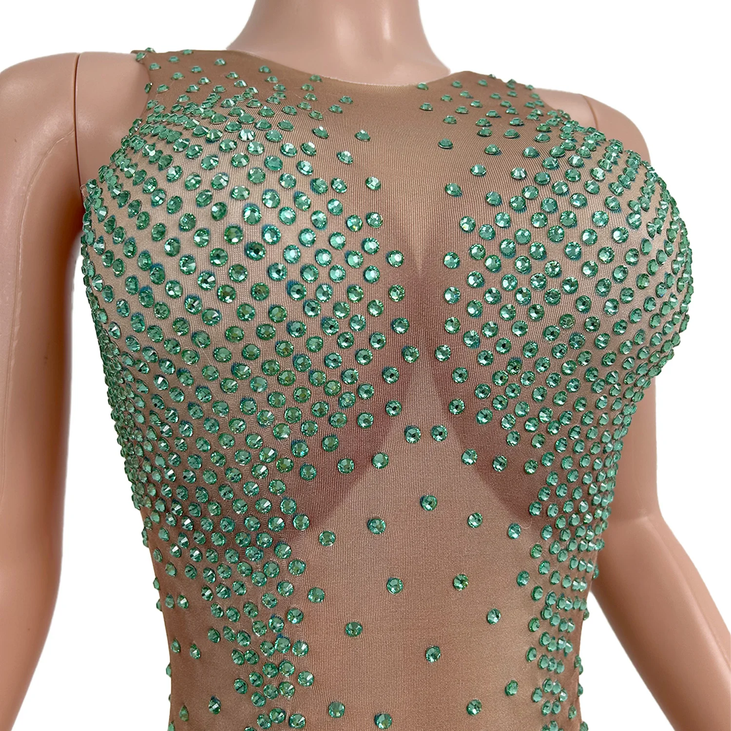 Sparkly Green Rhinestone Sleeveless Jumpsuit Birthday Celebrate Nightclub Party  See Through Mesh Jumpsuit Bar Club Sexy Outfit
