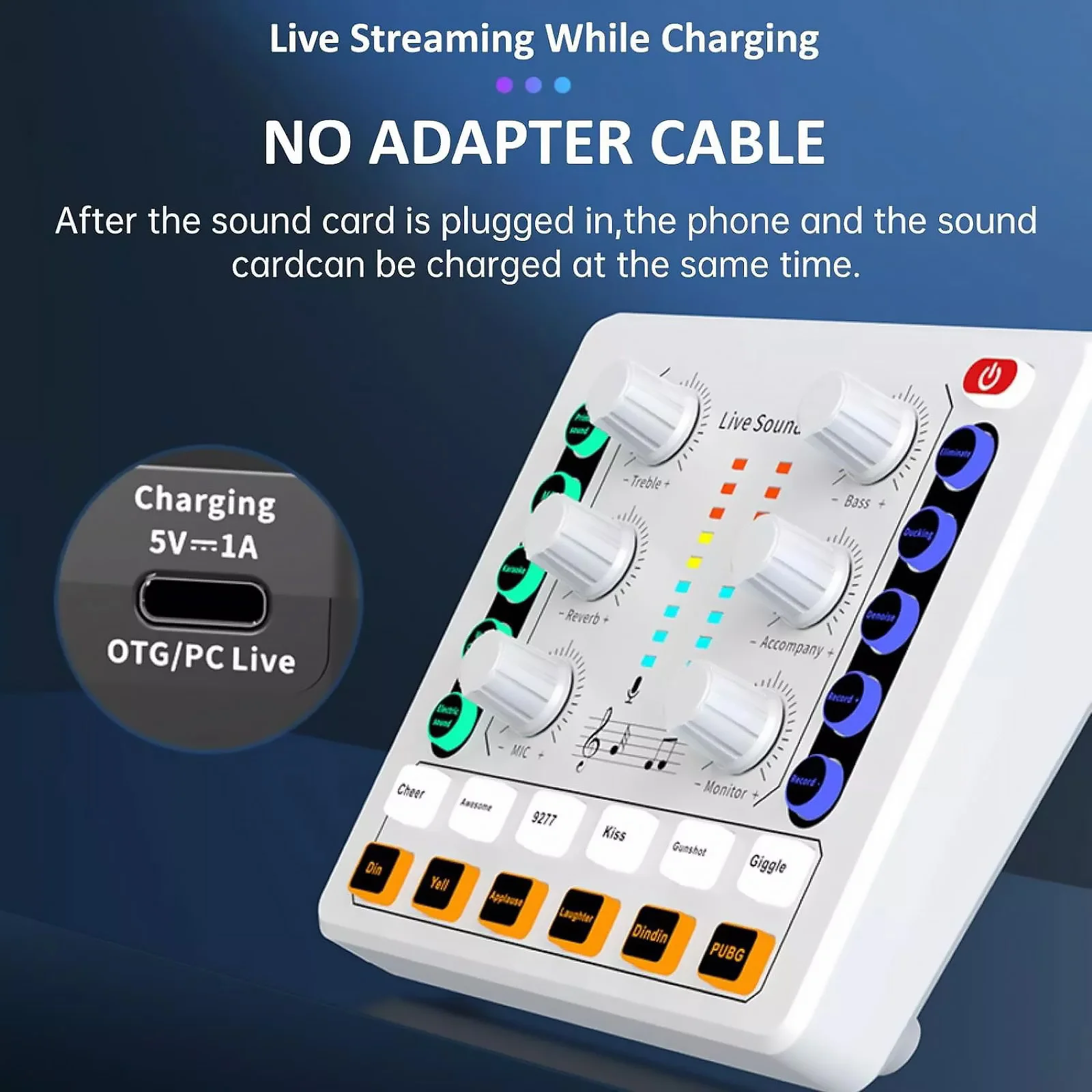 Bluetooth M8 Sound Card Body Versatile Sound Effects Professional Audio Equipment Optimized for Live Streaming Broadcast w/Cable