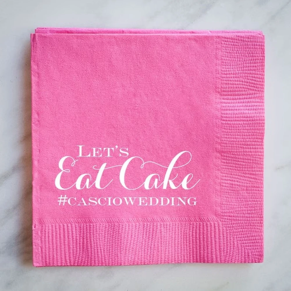 

50pcs Custom Wedding Ceremony Napkins, Let's Eat Cake, Wedding Reception Napkins,Personalized Printed Party Napkins, Bar Napkins