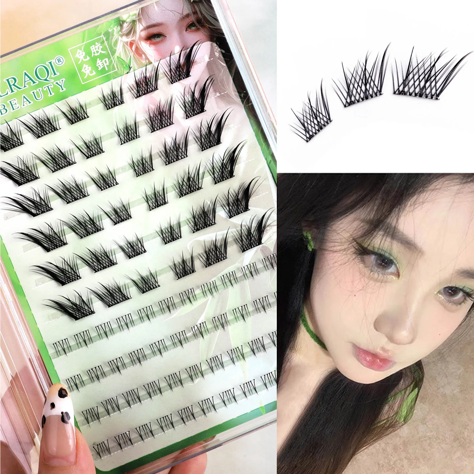 No Glue Self-adhesive False Eyelashes DIY Anime Winged Fox Eyes Thick Segmented 9-13mm Lash Extension Enlarge Eyes Tool