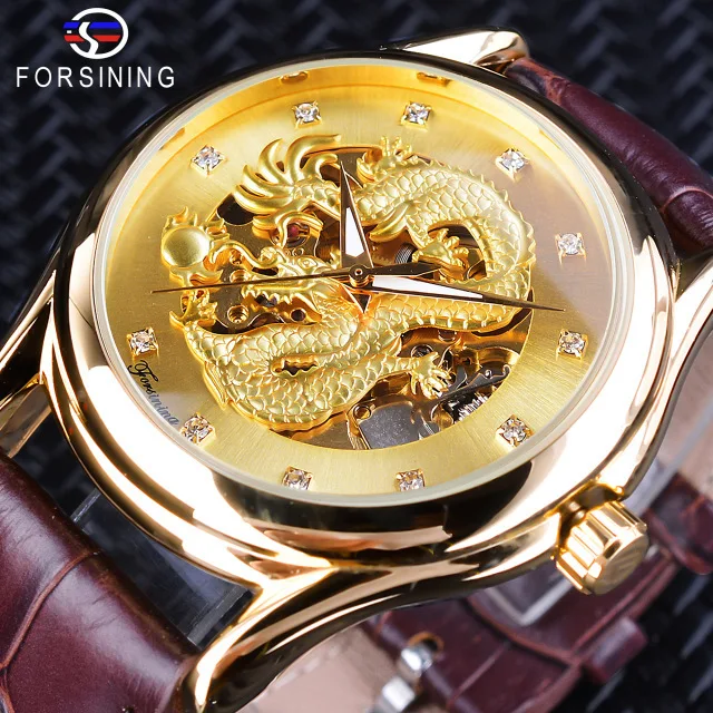 

Fashion Forsining Top Brand Men's Casual Hollow Out Night Light Needle Dragon Dial Design Waterproof Automatic Mechanical Watch