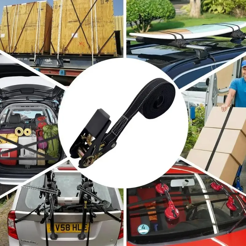 Car Ratchet Straps 800kg Tension Rope Cam Buckle Straps with Reflective At Night Easily Secure Cargo Practical Luggage Tie Downs