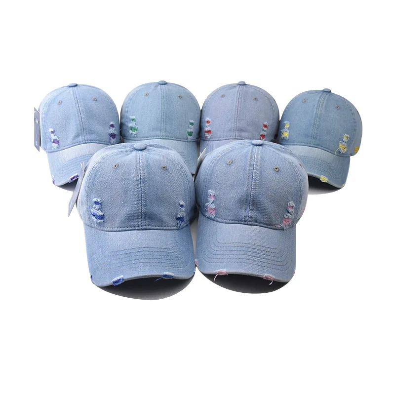 Couples baseball cap Baseball Cap Korean version Sun hat Hole Spring Autumn Wash denim Woman\'s hat Cap Hip Hop Fitted Cap