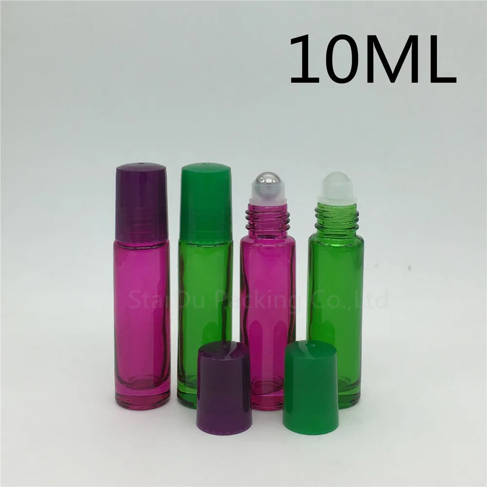 500pcs/lot 10ml Green Roll On Perfume bottle, 10cc Red Essential Oil Rollon bottles, Small Glass Roller Container