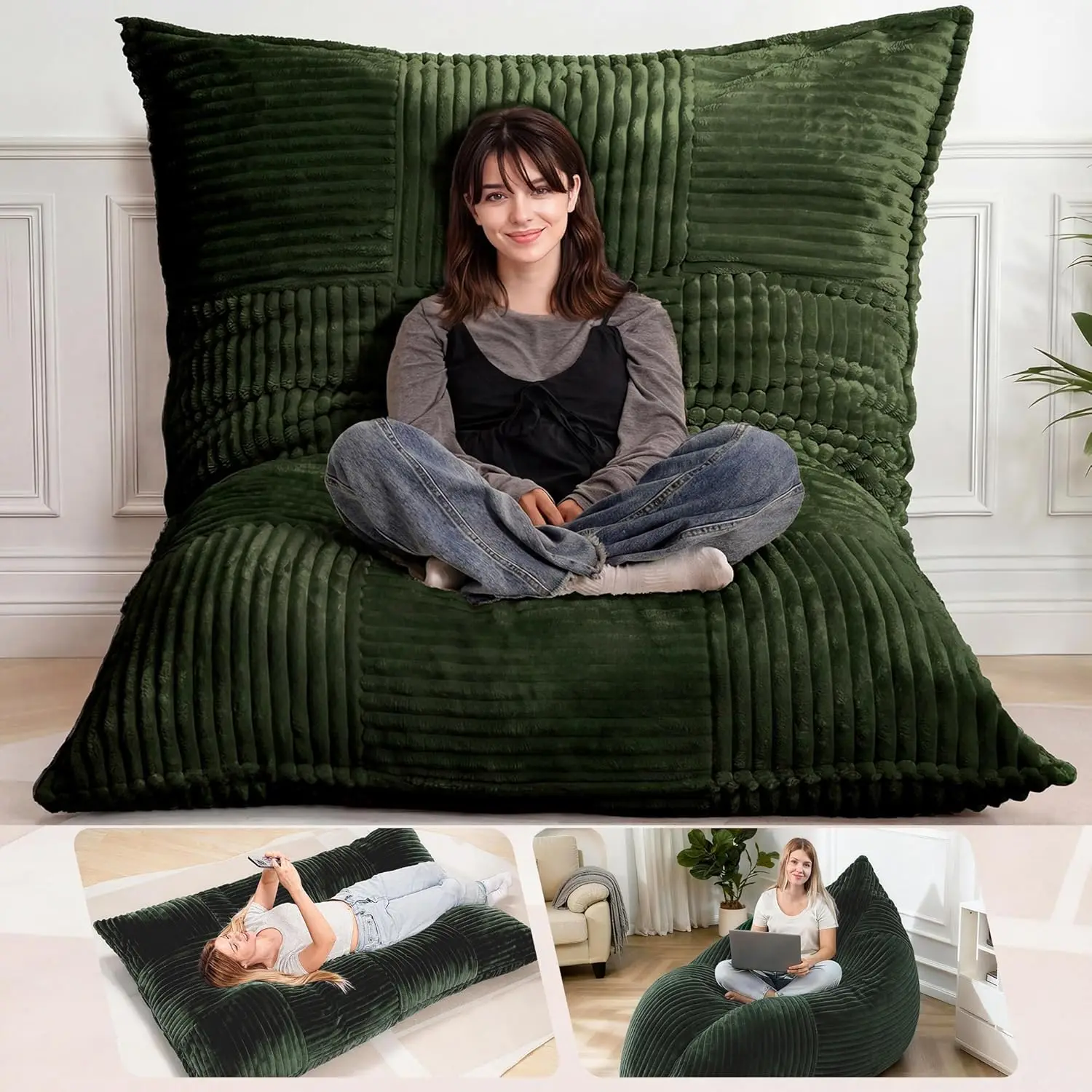 

Giant Bean Bag Chair, 4-in-1 Convertible Bean Bag Floor Cushion with Washable Cover,Beanbag Chairs for Adult, Living Room, Bedro