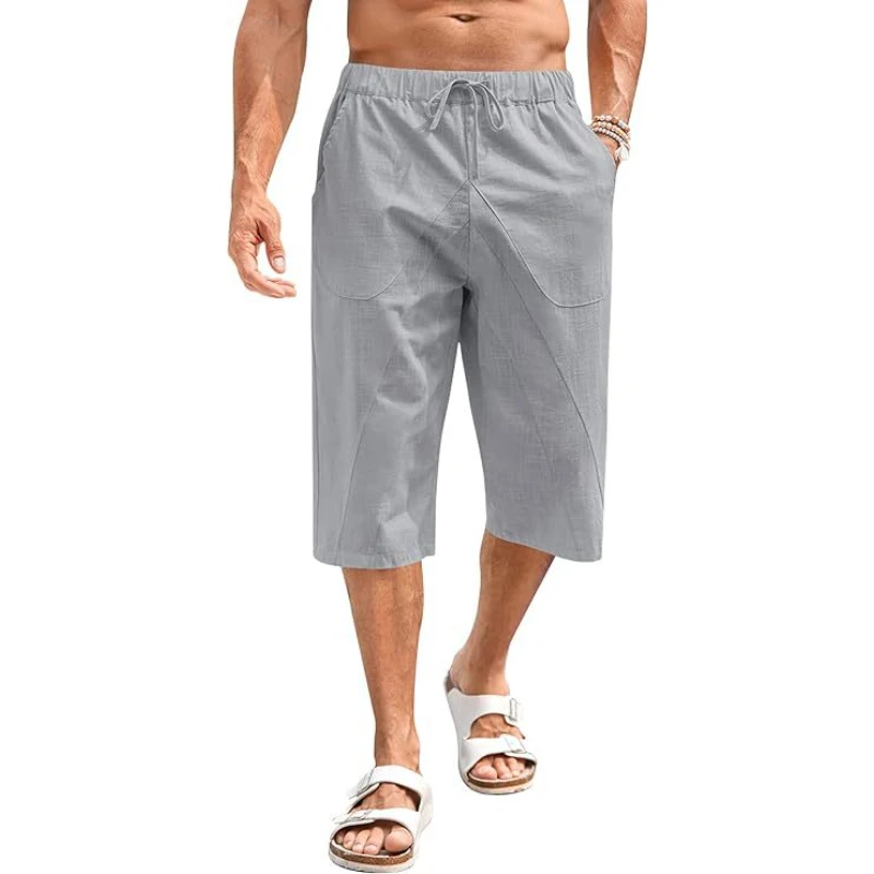 TRSYPHXM 2025 verão fino algodão e cânhamo calças grandes soltas perna larga masculina hip hop esportes shorts casuais