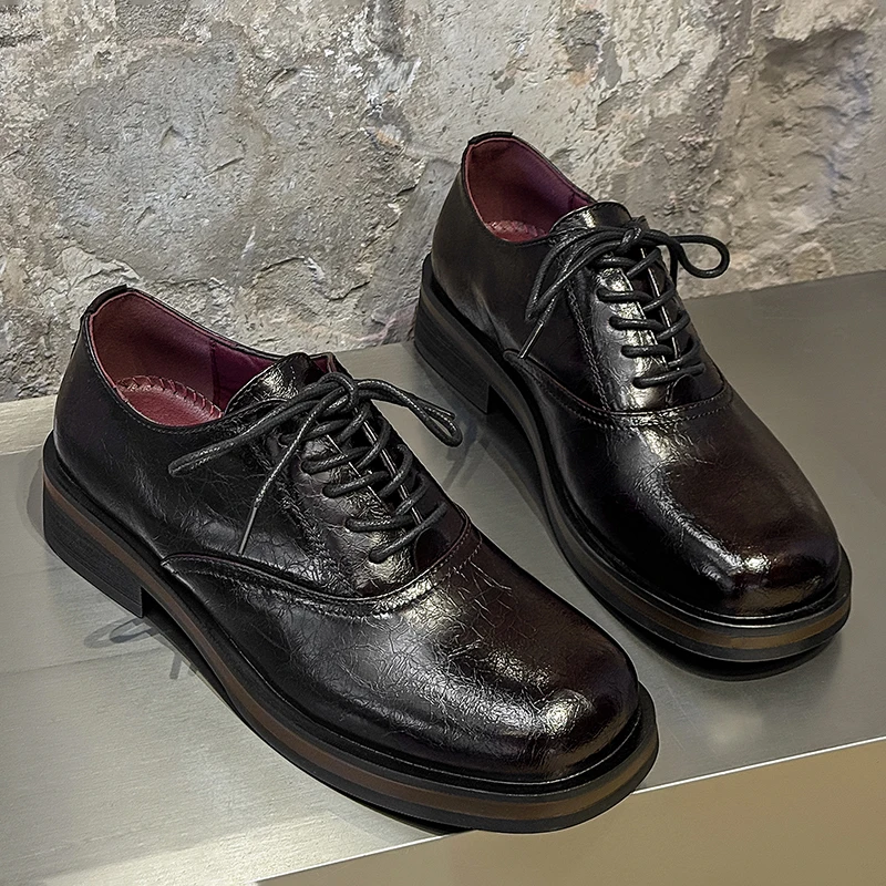 

Мужские новые деловые повседневные туфли-дерби в ретро-стиле, с эффектом потертости, дышащие, модные, для ежедневных поездок на работу