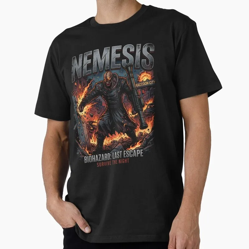 Vintage Resident Evil Nemesis Biohazard T‑Shirt Biohazard RE3 Horror Movie Game Graphic Print Tee Retro Unisex Streetwear Tops