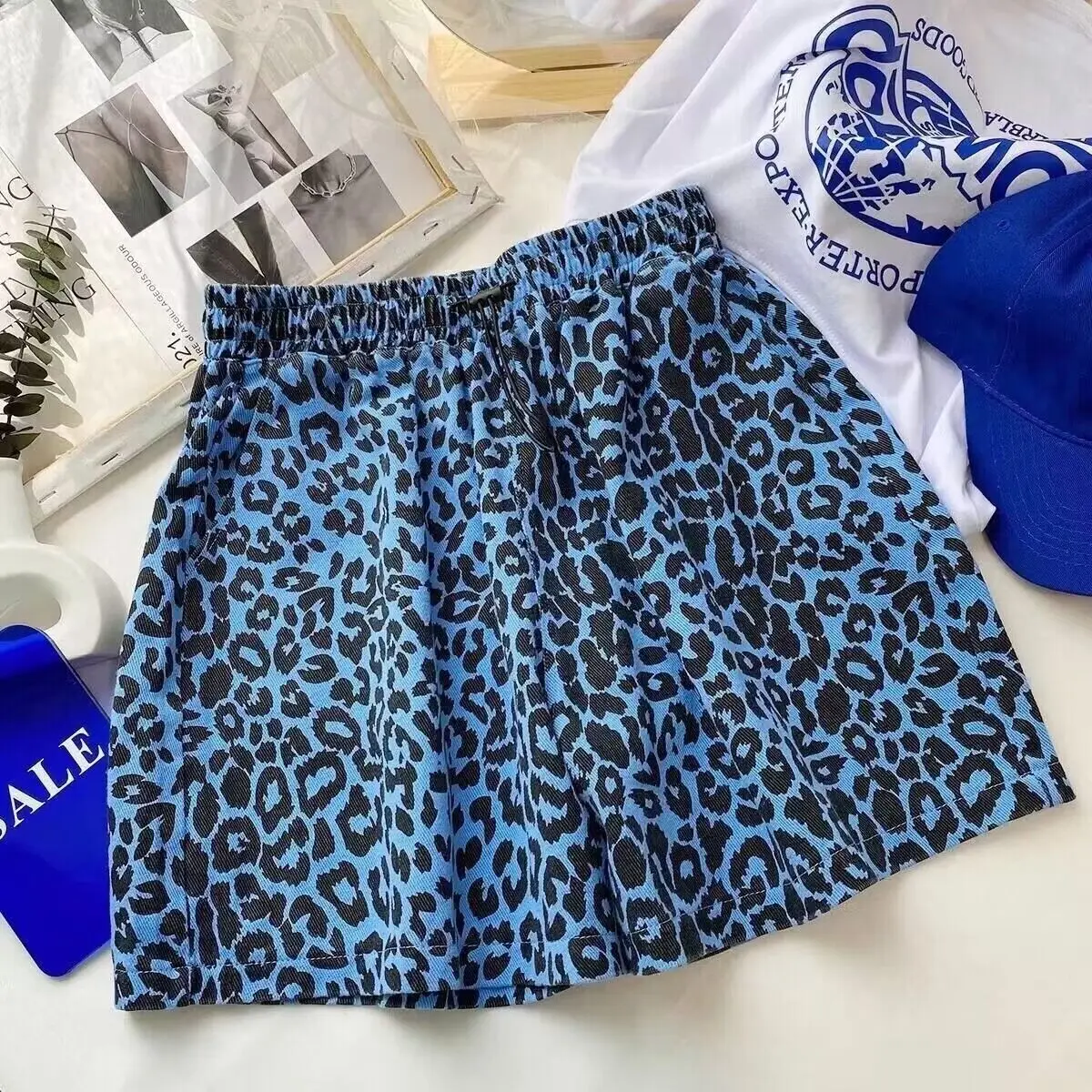 Summer Trend Loose Leopard Elastic Waist Shorts Femme Casual Fashion Printing High Waist Wide Leg Pants Women Clothes All-match