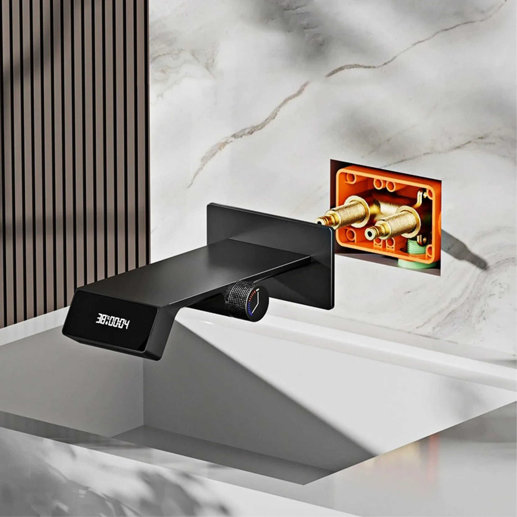 

concealed wall mounted single handle waterfall style hot&cold water bathroom Tap Gun gray brass LED digital display basin faucet