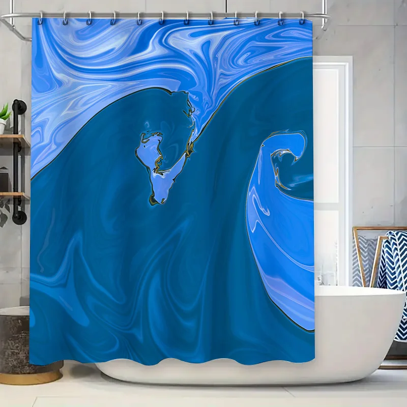 

Синий вихревой океан, занавеска для душа для купания, декоративная водонепроницаемая ткань с синим принтом для украшения домашней ванной комнаты