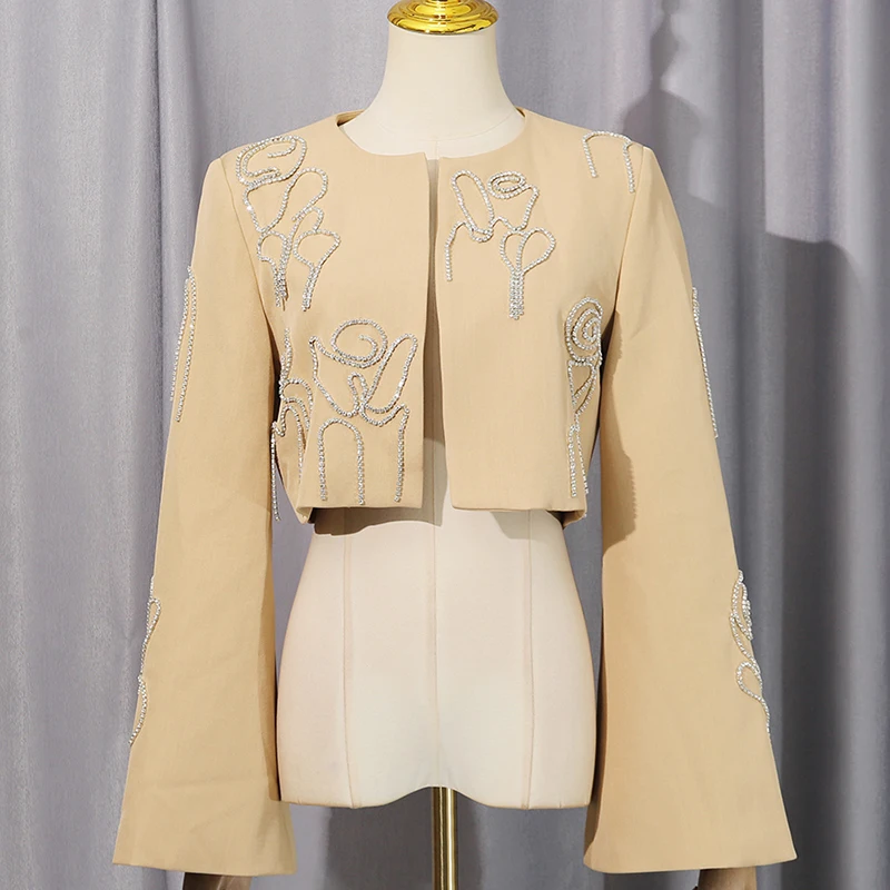 KBQ Spliced Embroidery Two Piece Sets for Women Round Neck Long Sleeveshort Top High Waist Loose Pants Chic Set Female Style new