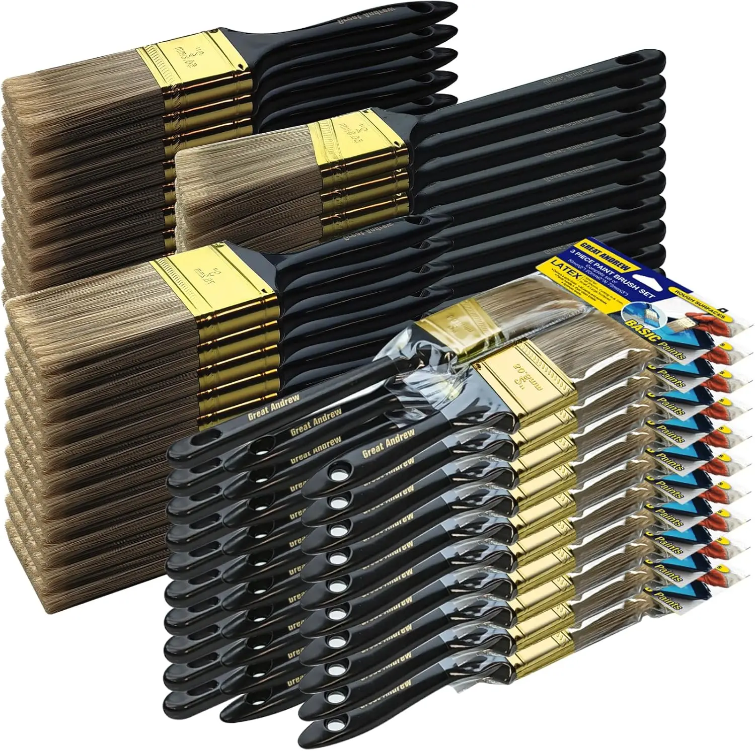 

30 Pcs Paint Brushes Set - 2" 3" Flat & 2" Angled, Bulk for Walls Fences Trim
