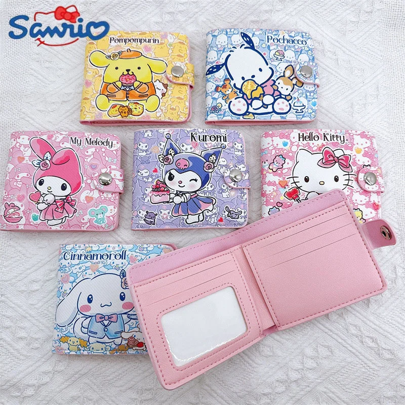 New Sanrio Cake Kuromi Hello Kitty Pu Wallet Kawaii Cinnamoroll Pochacco Children Toys Coin Purse Cute My Melody Women Card Bags