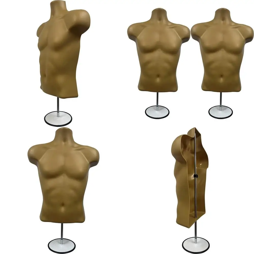 

Set of 2 Bronze Male Mannequins with Hollow Back, Metal Stand, Pole & Hanging Hook, S-M Sizes
