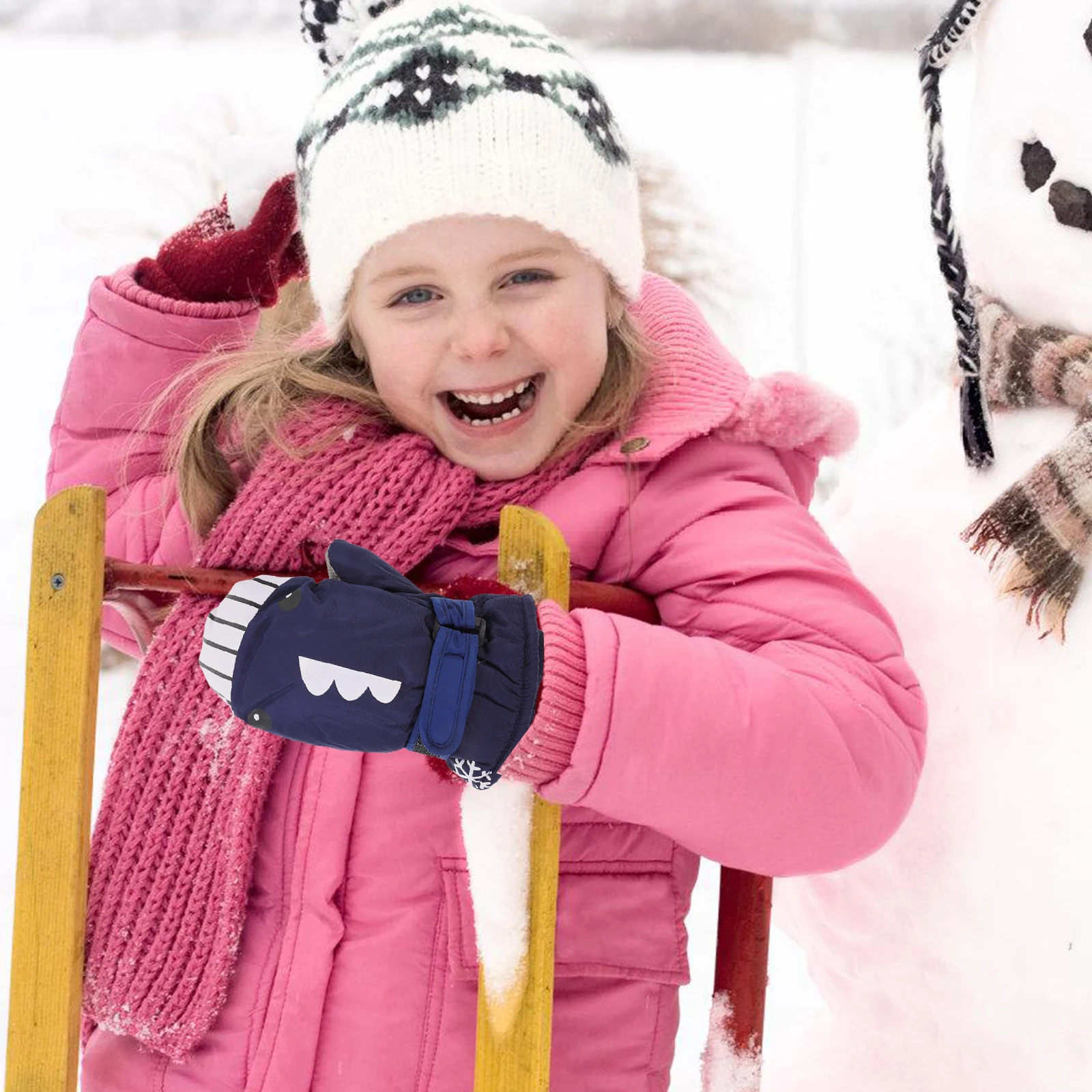 

1 Pair Ski Gloves 5-12 Years Warm Waterproof Adjustable Wrist Shark Design Outdoor Play Skiing Glove Winter Sports