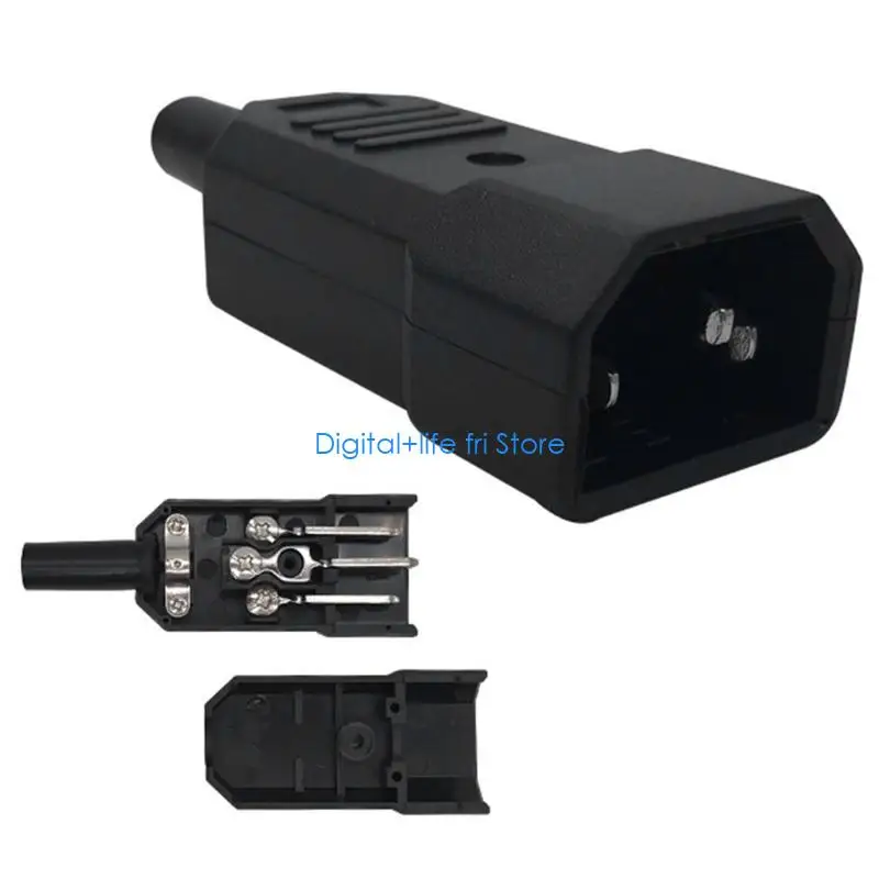 E06D DIY 10A 250V Black IEC C14 Male Plug Rewirable Power Connector 3 Pin AC Socket