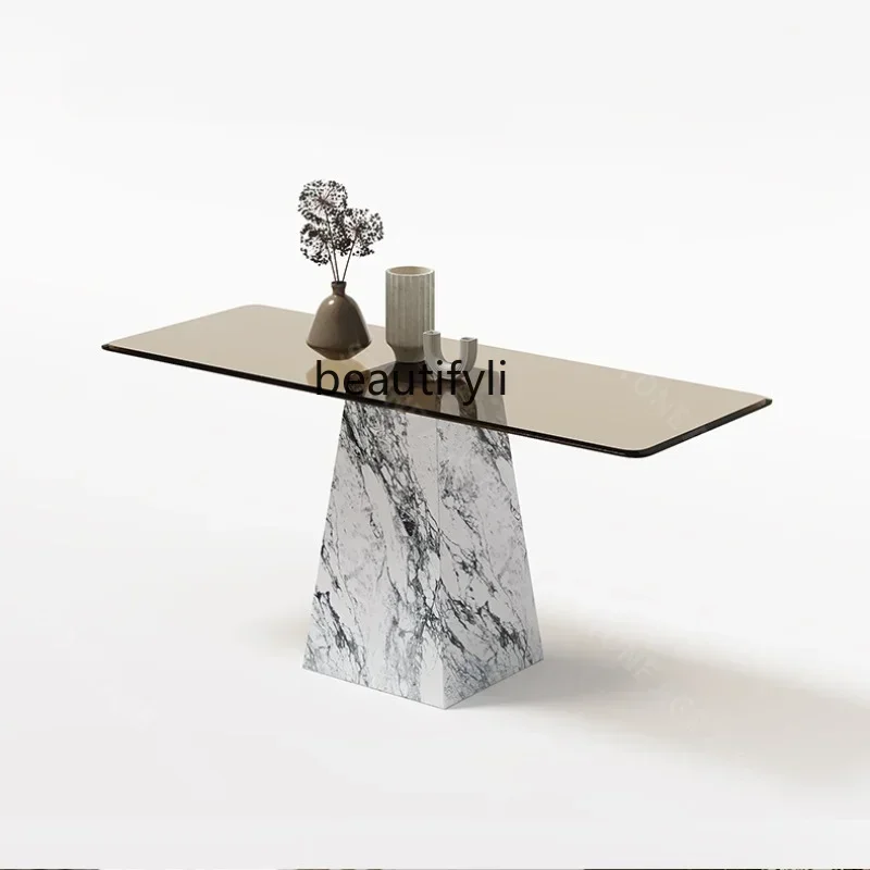 

A48 R11 Natural Marble Porch Table Tempered Glass Entrance Cabinet Console Tables Doorway Screen