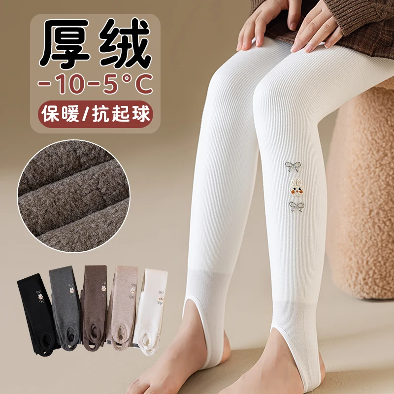 Детские милые корейские модные утепленные леггинсы с декором в виде кролика и банта, трендовый стиль, мягкие, высокоэластичные, теплые, удобные, повседневные