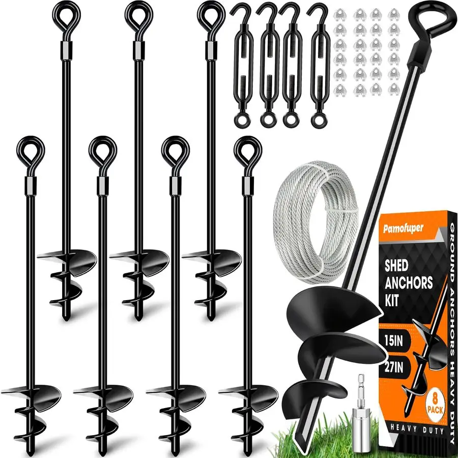 

Набор из 8 заземляющих анкеров с 1,8-дюймовым оцинкованным тросом, комплект для крепления навесов, колышки-анкеры для батутов, идеально подходят для защиты от сильного ветра, для навесов, сараев