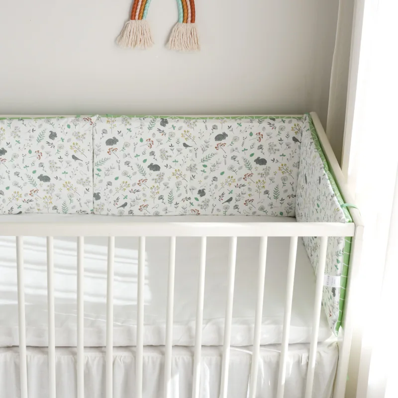 

Обхват кровати для новорожденного из чистого хлопка, приятная на ощупь дышащая детская кровать, мягкая цельная детская кроватка с изображением забора против столкновений, постельное белье с мультяшным принтом