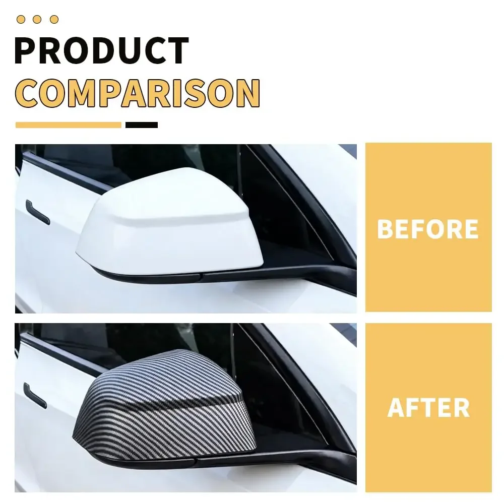 2 Stück Tesla Model YL / Y Juniper Carbonfaser Schwarze Seitenspiegelabdeckung ABS Schadensfreie Installation Schutzdekoration – Detail 15
