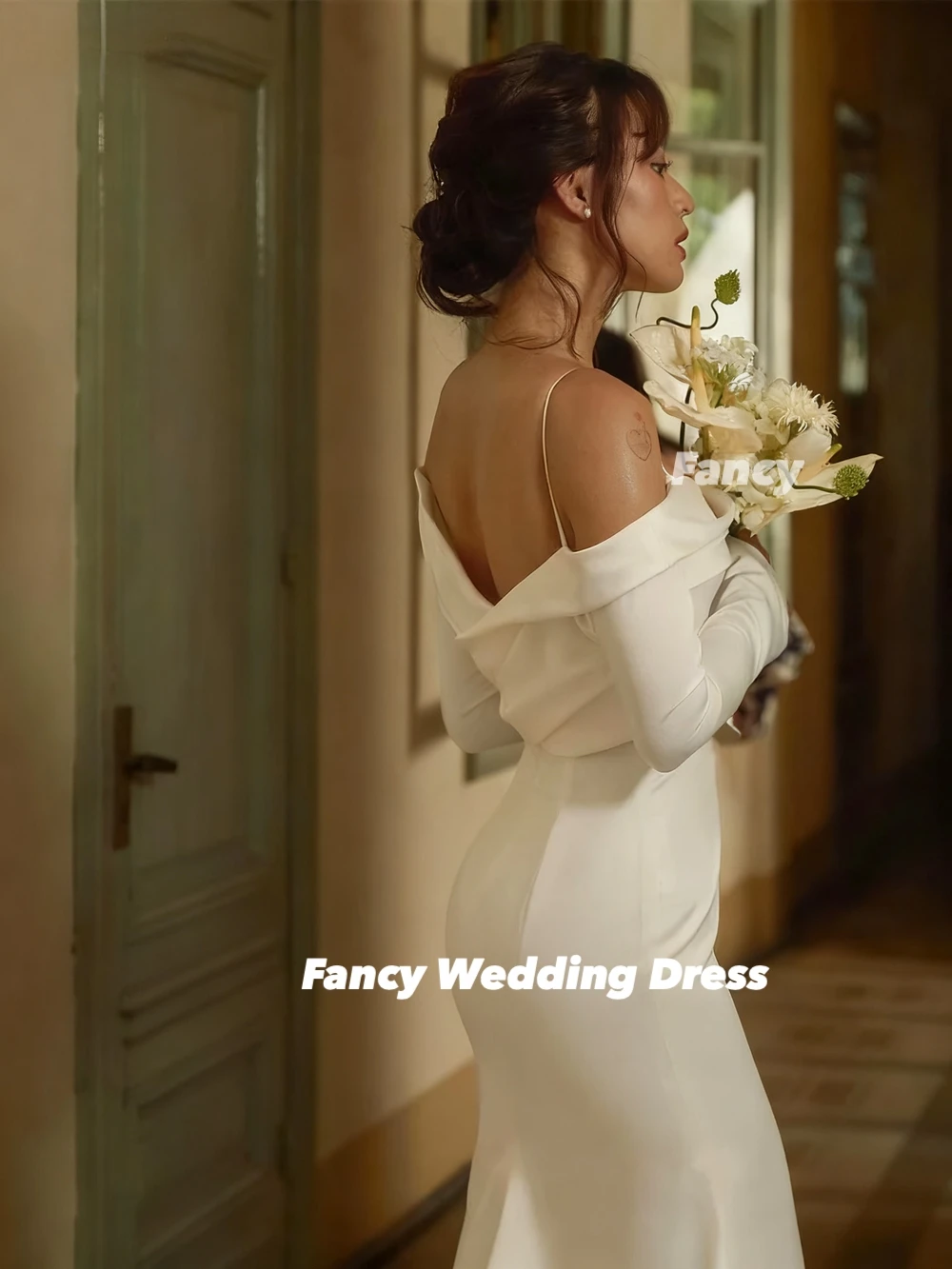 Fancy Elegant Off Shoulder Mermiad Wedding Dresses Spaghetti Straps Wedding Photos Shoot Dress Customized Bridal Gown