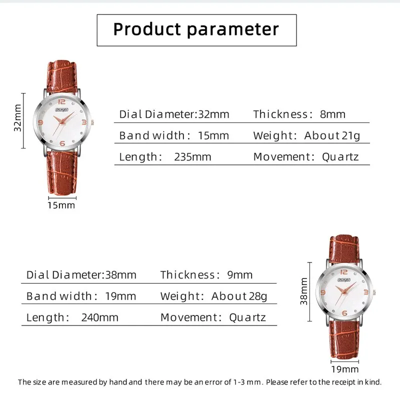 2PCS Fashion Couple Set Watches Luxury Men Women Business Casual Leather Quartz Watch Simple Brown Wristwatch Reloj Mujer