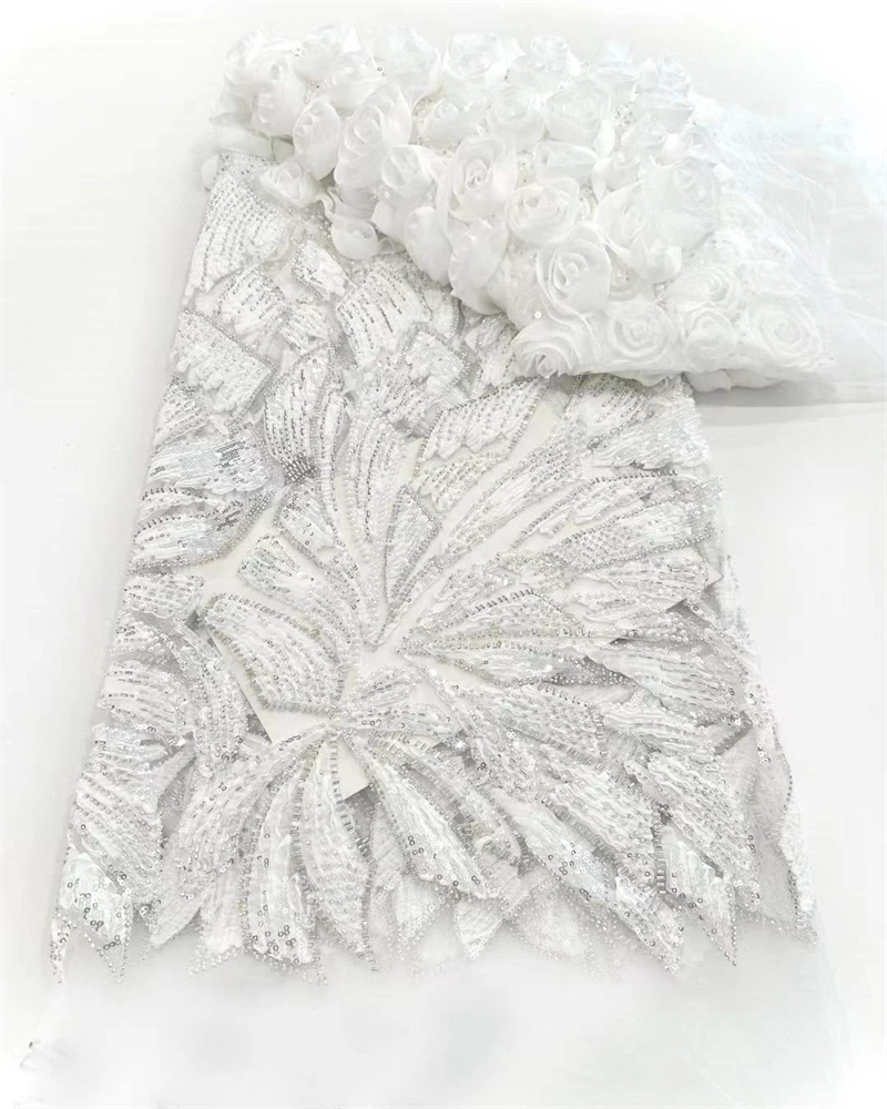 2025 Latest Handmade Beaded Embroidery French Tulle Lace Fabric For Party Nigerian Luxury Sequines Lace Fabric For Wedding