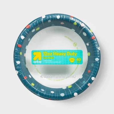 2026 New 40 Count 12oz Dark Teal Colorful Polka Dot Heavy Duty Disposable Paper Bowls, Grease Resistant Round Print Bowls For Snack Ice Cream Birthday Party Daily Dining