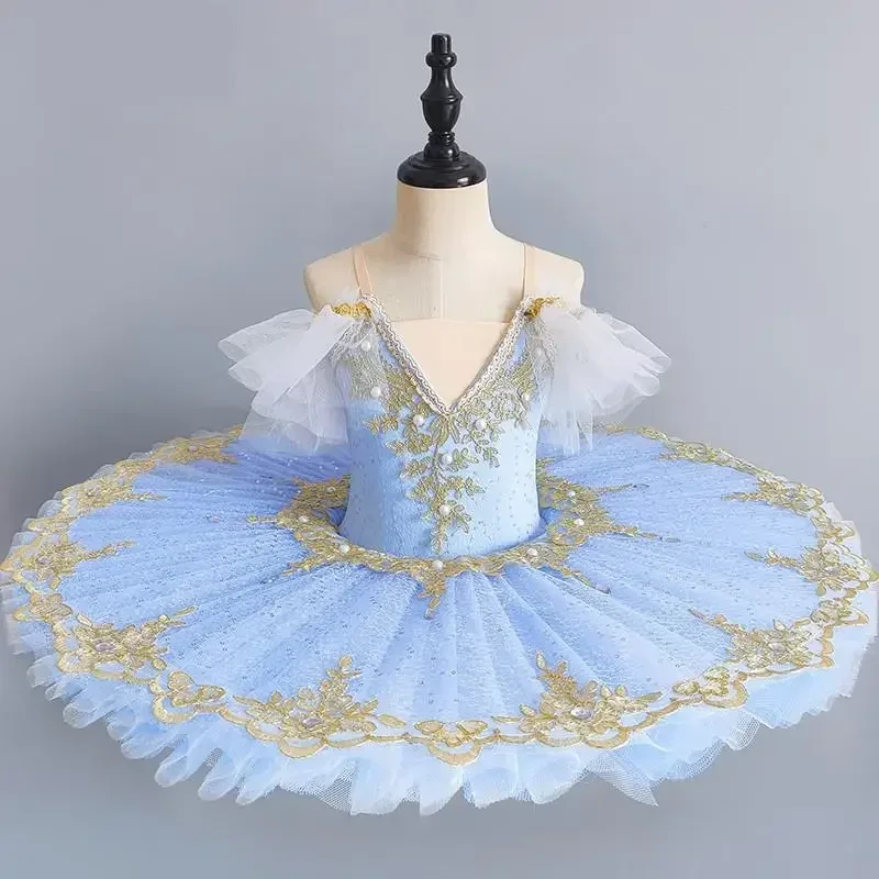 Robe de Ballet Professionnelle pour Fille, Costume de brevPrincesse, Bleu, Rose, Crêpe