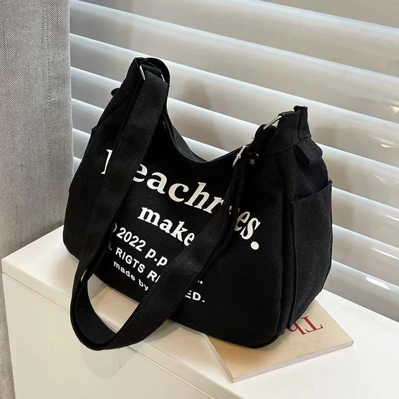 Fashion Letter Pattern Women Canvas Crossbody Bag Casual Portable Ladies Shoulder Bags Large Capacity Student Tote Handbag