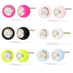 10MM Round Neon Enamel Dots Round Beaded 5A CZ Simple Classic Fashion Women Girl Jewelry Earring Wholesale