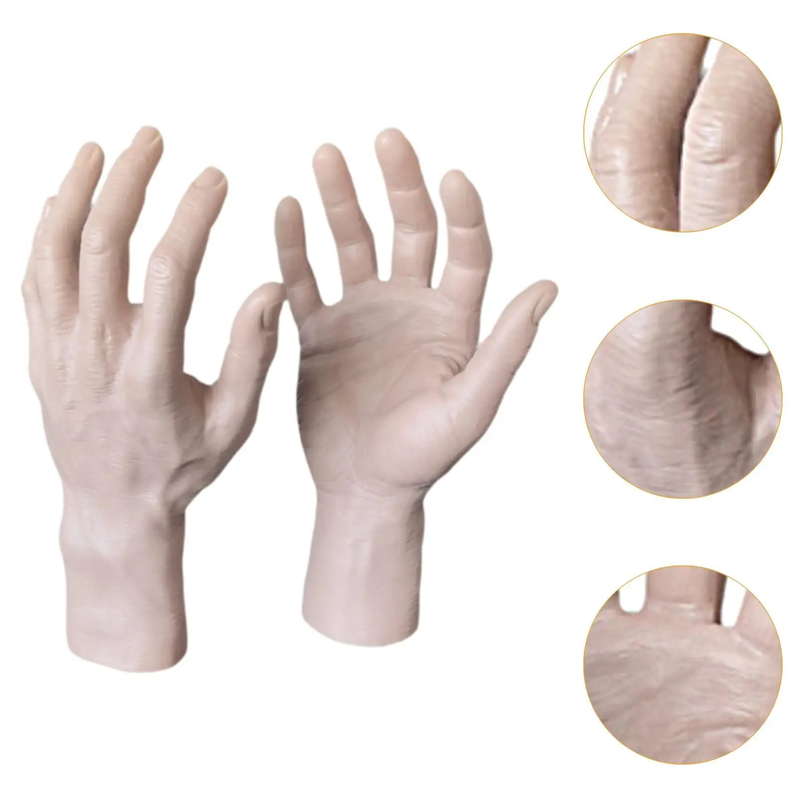 PVC Male Hand Mannequin Realistic Fake Hands for Jewelry Display Halloween Prank Props Left Right Practice Pair