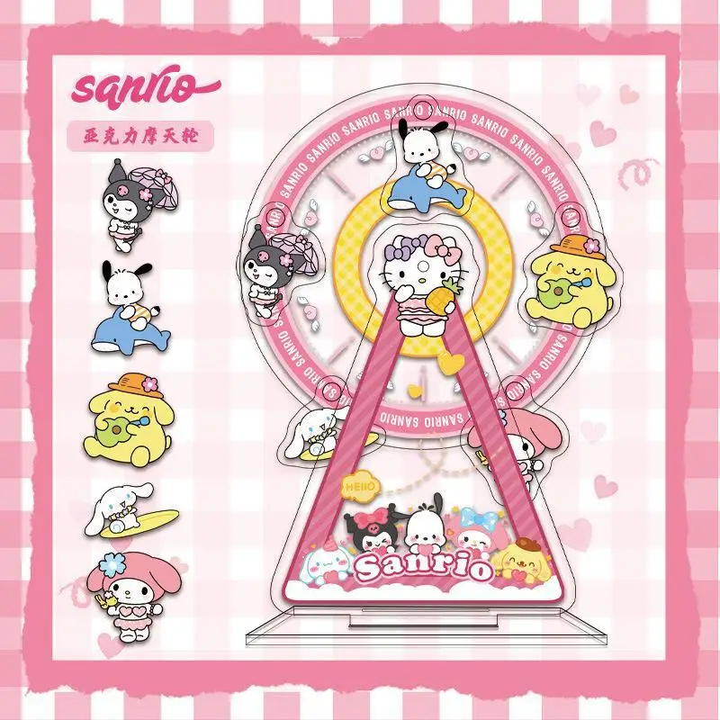 MINISO Acrylic Rotate Ferris Wheel Kuromi Puzzle Kitty Mymelody Cinnamoroll BabyCinnamo Pachacco Diy 3d Puzzle Toy Birthday Gift