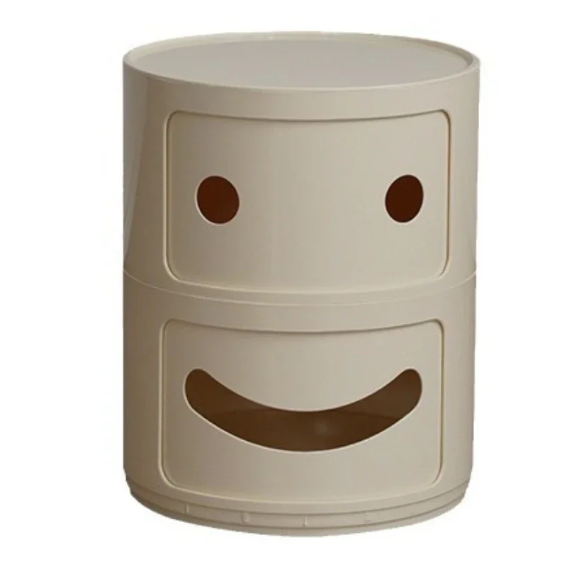 طاولة بجانب السرير مبتكرة مستديرة مبتسمة للأطفال، غرفة نوم بسيطة على الإنترنت، خزانة جانبية للتخزين من البلاستيك