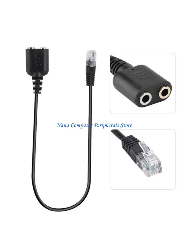 

F68C Double 3.5mm PC Headsets Jacks to RJ9 Desk Phones Jacks Headsets Adapters Cable PC Computer Headsets Telephone Usings