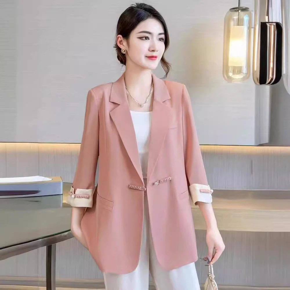 High-end National Style Suit Coat Women Spring Summer Temperament All-match Blazer Jacket Chinese Retro Buckle Tops Outerwear