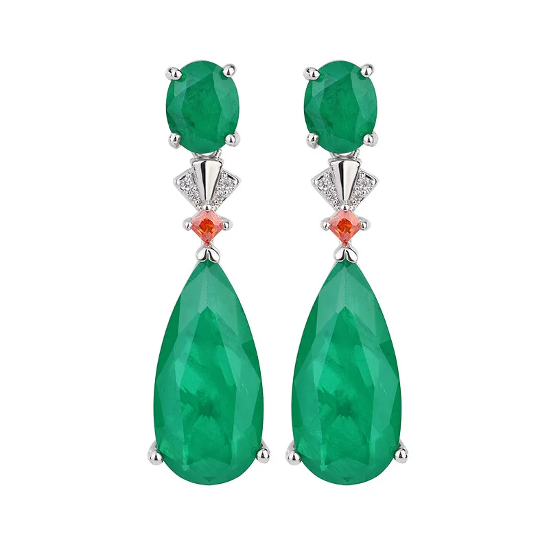 AliExpress Hot Selling Internet Celebrity Retro Paraiba Earrings Evening Emerald Drop Earrings European and American Water Drop