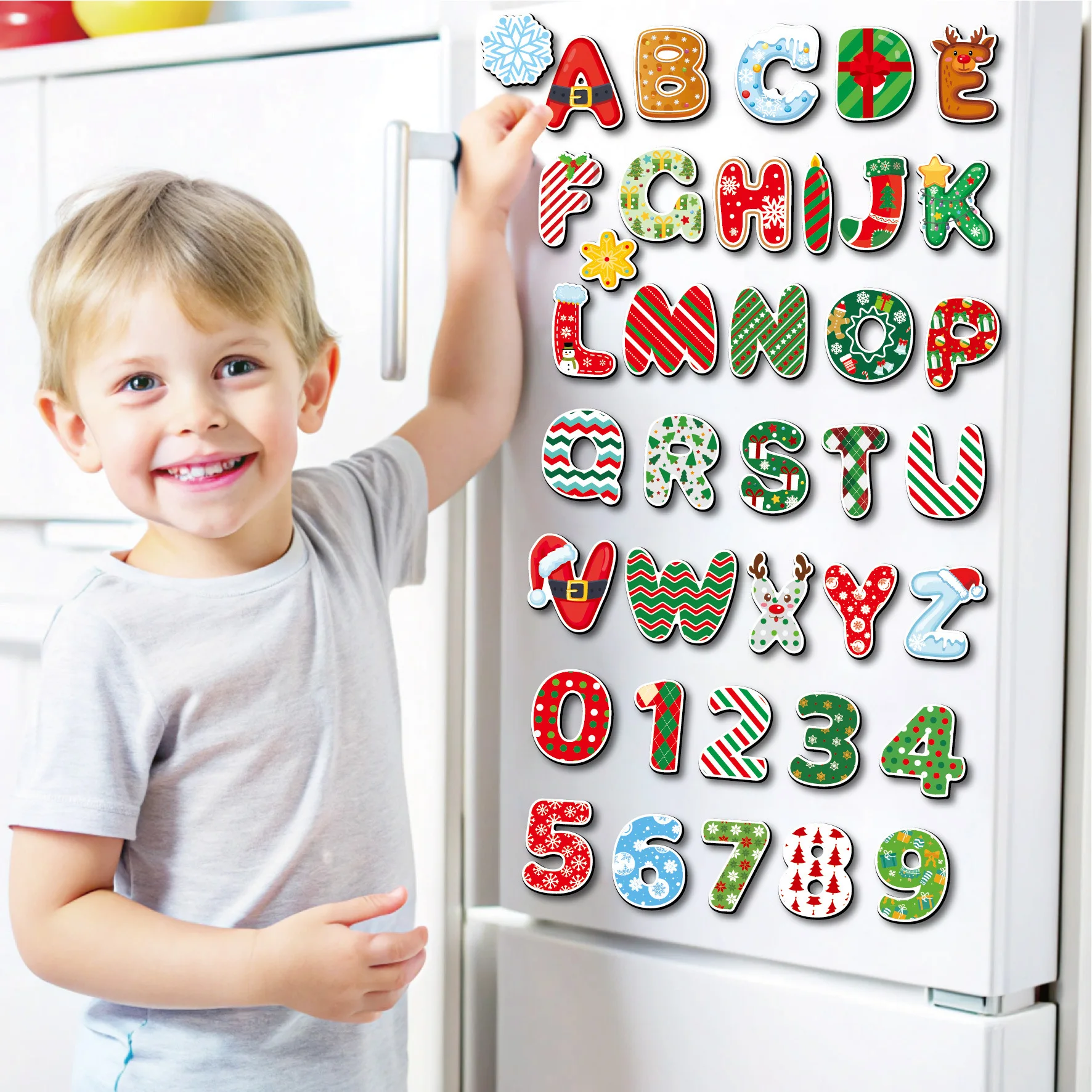 Christmas refrigerator sticker with soft magnets for children's learning aids decoration DIY alphanumeric Christmas refrigerator