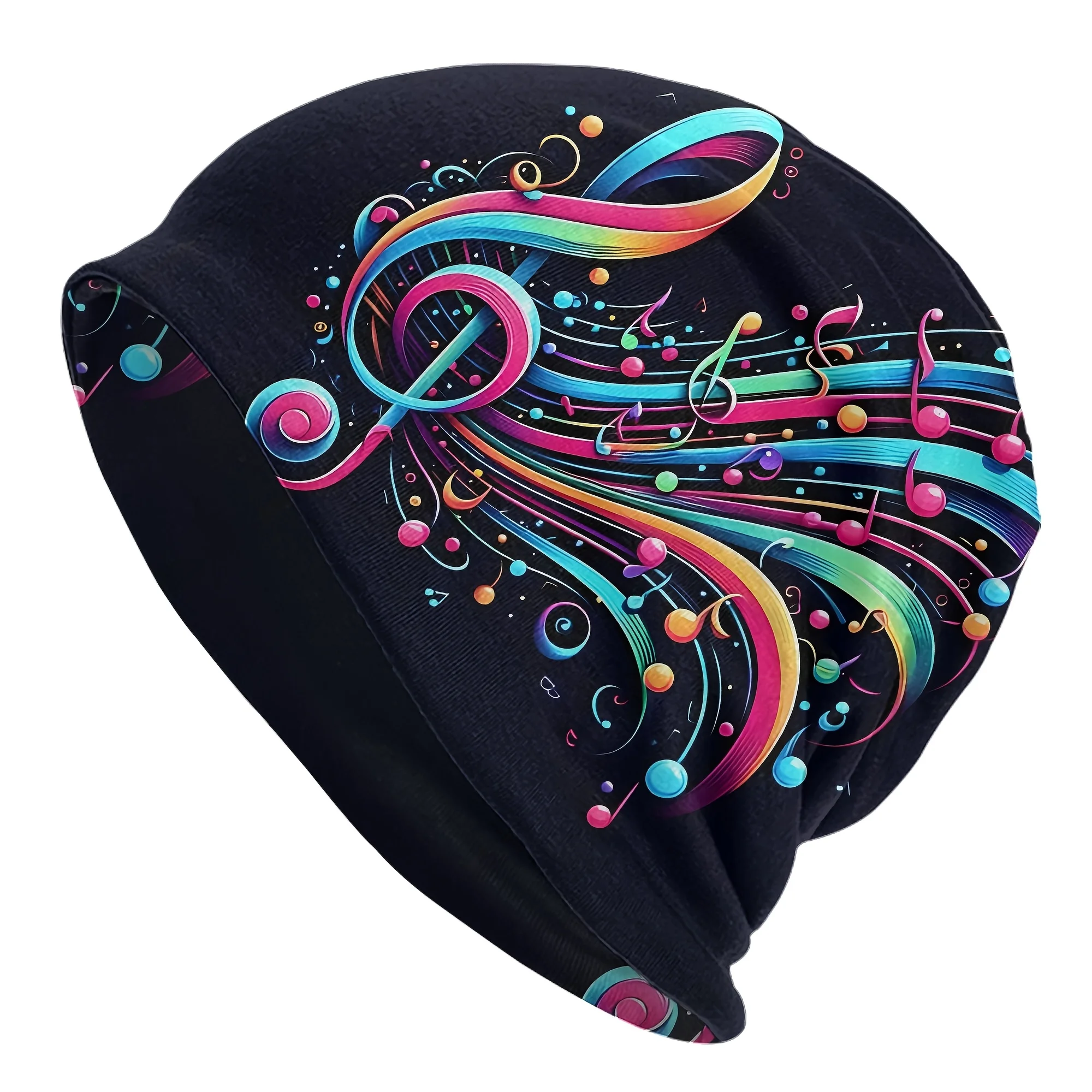 Black Neon Music Treble Clef Beanie Hat Soft Stretchy Suitable for Music Fans Elastic for Concerts, Birthdays, Daily Wear