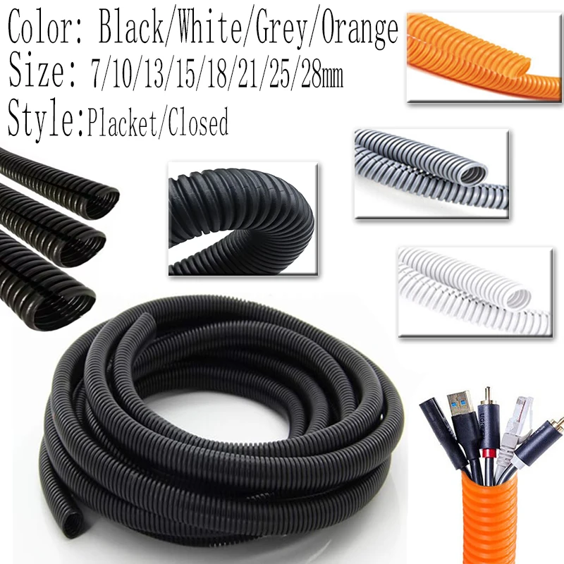 Universal Corrugated Cable Sleeve, Split Plastic Wire Conduit, Automotive Harness Hose for Car Motorcycle Home Appliance Wiring