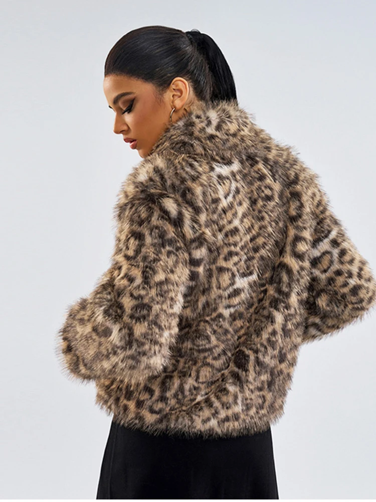 자도린 패션 겨울 레트로 오버사이즈 레오파드 프린트 혼 버튼 인조 모피 코트 여성 라펠 푹신한 인조 모피 재킷 여성 의류